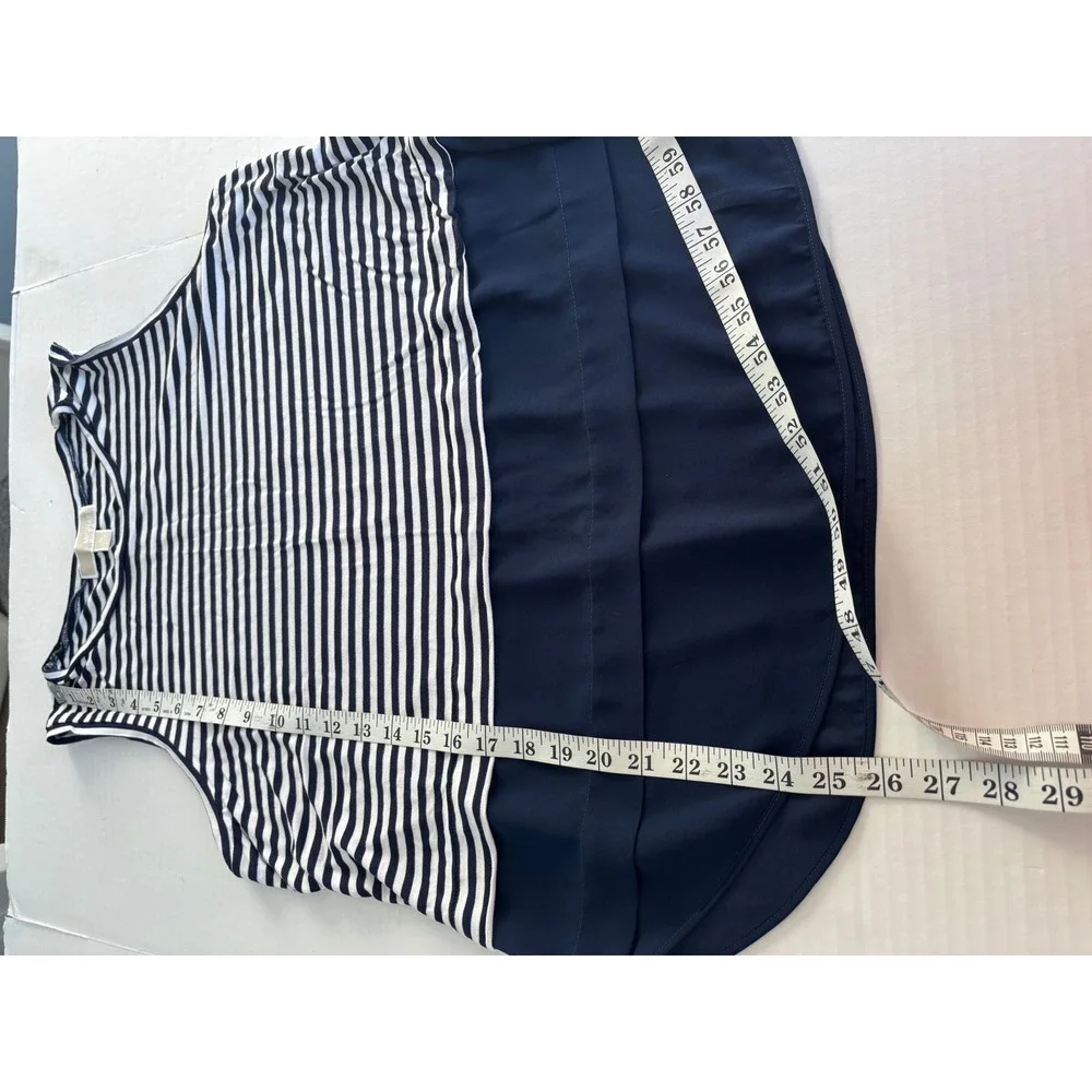 Michael Kors Striped Sleeveless Top Blouse Navy‎ Blue Chiffon Trim Size S